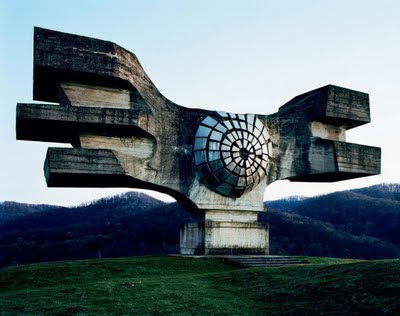Cool winged-eyeball brutalist building