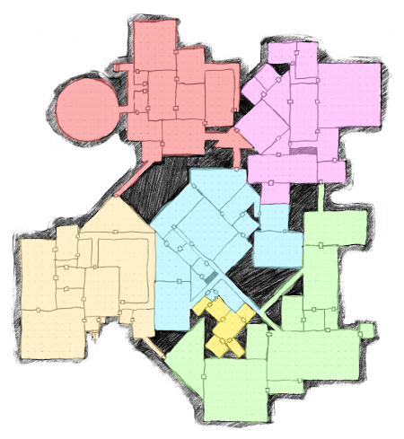 Dungeon map with color coded areas