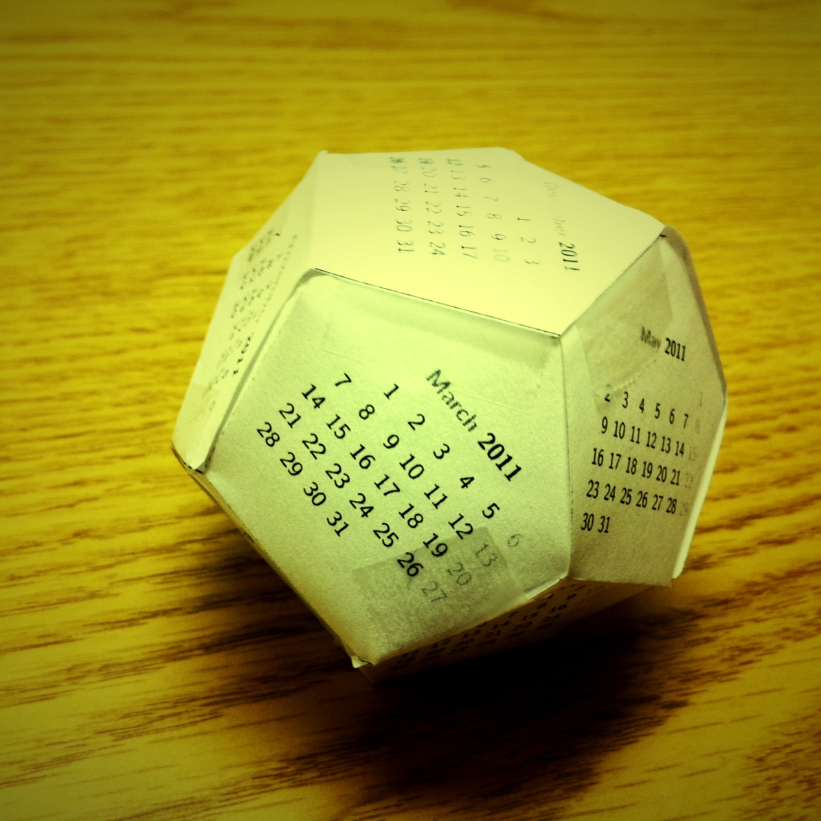 constructed 3-D dodecahedron calendar